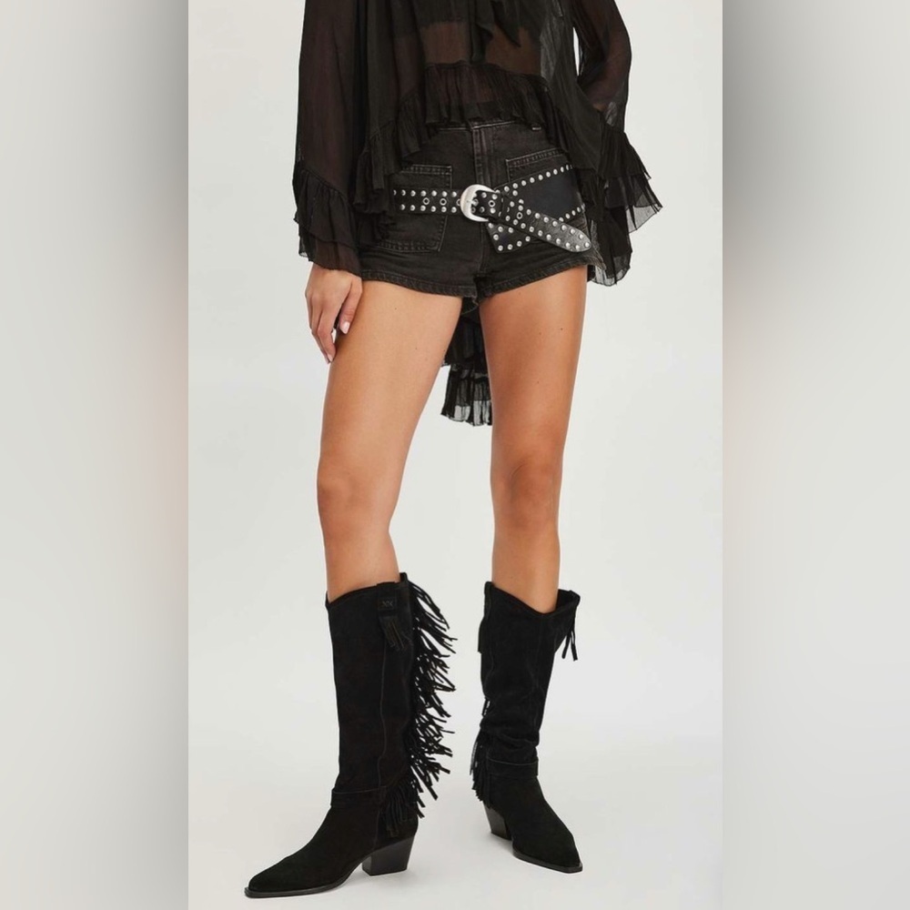 Vintage Durango Black Fringe Western Cowboy Boots